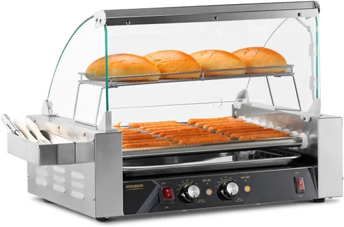 Miniatura 11 de 18 Hot Dog 7 Roller 1050W, máquina de cocina para perros calientes con iluminación LED, control de temperatura doble, cubierta, estante extraíble