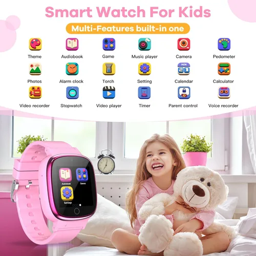 Miniatura 2 de DERUI Reloj inteligente para niños con 26 videojuegos, cámara selfie, reproductor de video, podómetro, cronómetro, reloj despertador, linterna