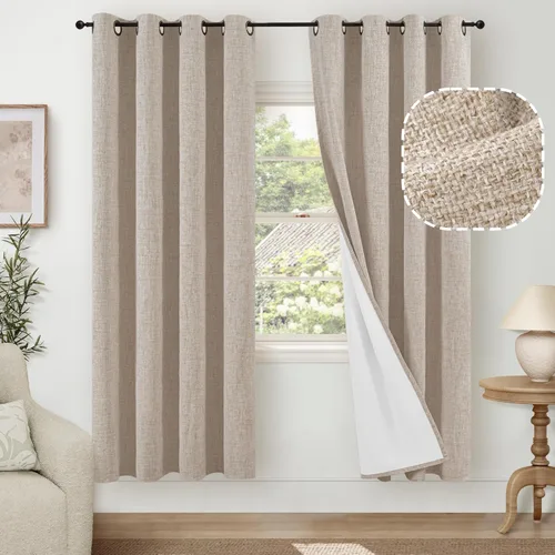 Miniatura 63 de Cortinas Opacas de Lino Azul Bebé para Guardería de 40 Pulgadas de Largo, 2 Paneles, Cortinas Cortas con Aislamiento Térmico Boho de Bloqueo Total