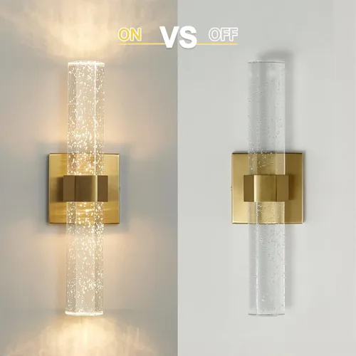 Miniatura 5 de Epinl Juego de dos apliques de pared dorados – Apliques de pared para baño, iluminación de pared LED regulable de 14 W con cristal de burbujas