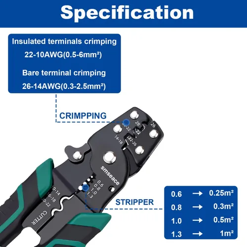 Miniatura 5 de Tnisesm Herramienta de prensado de cables, alicates de crimpado multifuncionales, pelacables y herramienta de engaste para conectores aislados