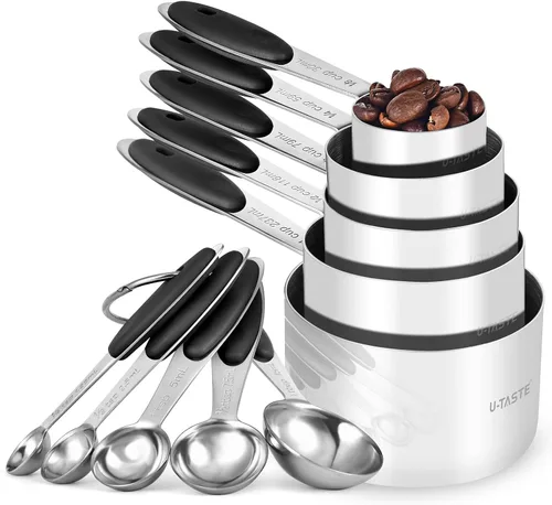 Miniatura 14 de U-Taste - Juego de tazas y cucharas medidoras: U-Taste 18/8 de acero inoxidable, 10 piezas, apilables, cocina, cocina, juego de medidas