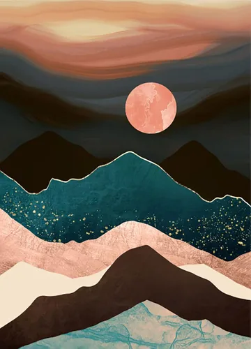 Hestarcul Kit de pintura de diamante de montaña, kits de arte de diamantes para adultos, pintura de paisaje abstracto con diamantes redondos para