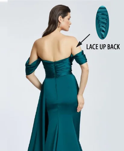 Miniatura 4 de Vestidos de fiesta con hombros descubiertos 2023 con cuentas de satén de sirena con abertura larga, vestidos de noche para mujer, vestidos de dama