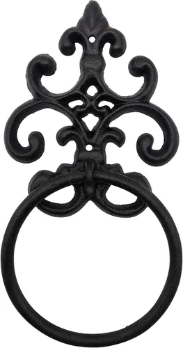 Comfy Hour Toallero decorativo de pergamino victoriano, toallero de mano de hierro fundido resistente para baño, colgador de metal rústico vintage