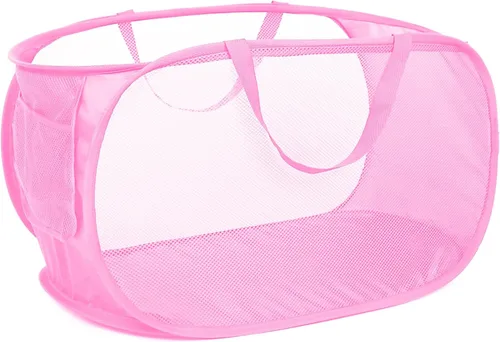 Cestas plegables duraderas para la lavandería, cesta de malla con bolsillo lateral, cesta de almacenamiento de ropa plegable con asas de transporte