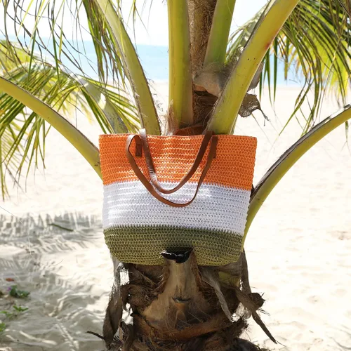 Miniatura 65 de Bolso grande de paja para mujer, tejido de ratán, bolso de playa de verano, a rayas