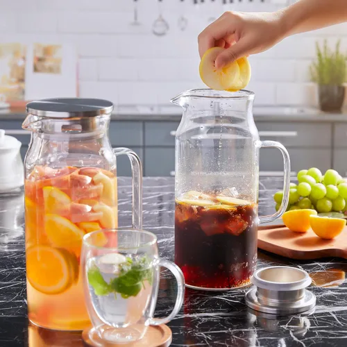 Miniatura 7 de Bivvclaz Jarra de vidrio de 2 litros y 68 onzas con tapa y asa, jarra de vidrio para agua caliente/fría, jarra grande de té helado para café, jugo