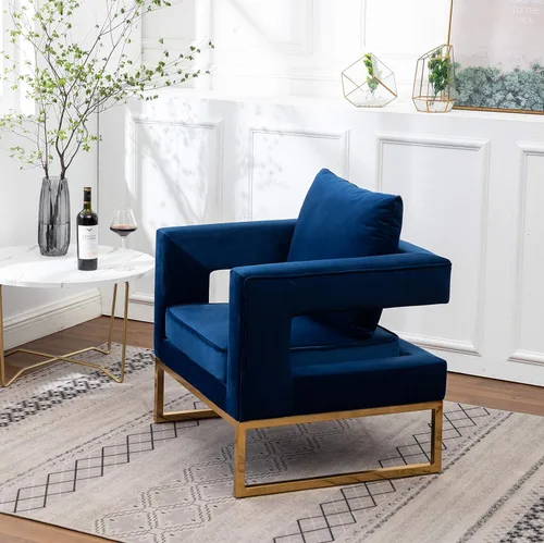 Miniatura 6 de Roundhill Furniture Lenola - Silla tapizada con brazos, color azul, 29.75 pulgadas de profundidad x 27.5 pulgadas de ancho x 34.5 pulgadas de alto