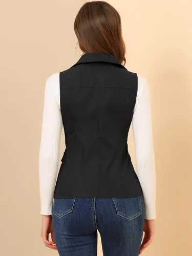 Miniatura 5 de Allegra K Chaqueta con cremallera y bolsillos para mujer, chaleco sin mangas tipo cargo