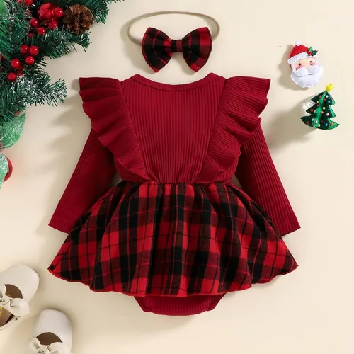 Miniatura 3 de FYBITBO Vestido de Navidad para bebé niña, terciopelo verde, manga larga, tutú, mameluco, vestido de fiesta, traje de Navidad