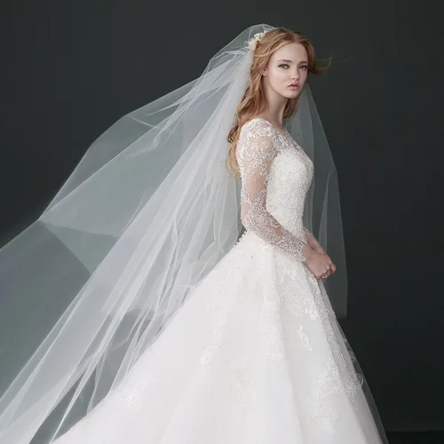 Kercisbeauty 3M 2T suave tul transparente catedral boda velo de encaje doble capa gota con peine para novia vestido de pelo marfil