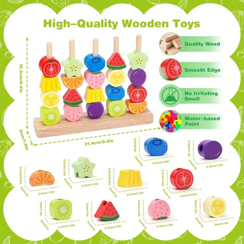 Miniatura 6 de Appoft Montessori Kit de maestría de cuentas de madera: constructor de habilidades motoras finas para niños pequeños de 2 a 5 años, bloques
