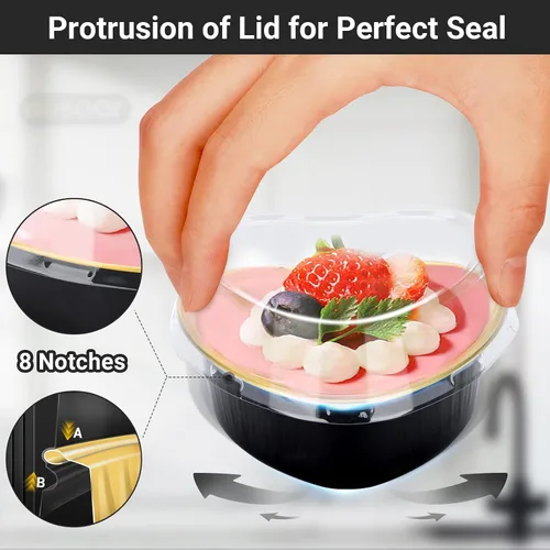 Miniatura 4 de EUSOAR Moldes para hornear en forma de corazón, de papel de aluminio, de 3.4 onzas, con tapas, aperitivos, postres, flan, cupcakes, tartas, ramekin