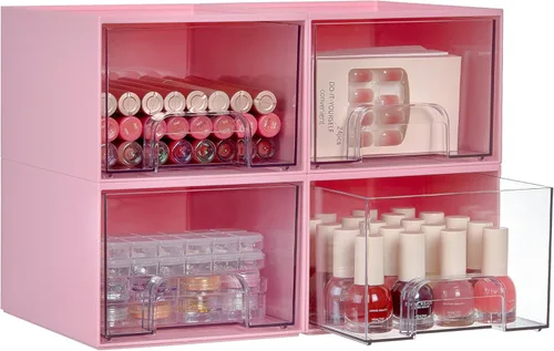 Miniatura 9 de Vtopmart - Paquete de 2 cajones de almacenamiento pequeños transparentes y apilables, organizador de maquillaje acrílico para baño, contenedores