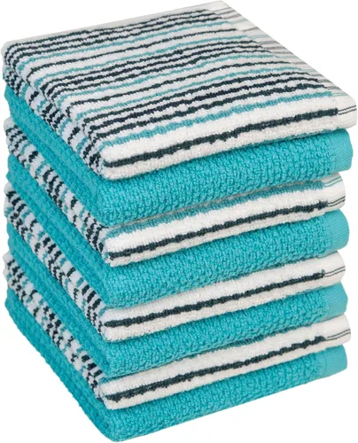 Miniatura 12 de Toallas de cocina de 16 x 26 pulgadas, paquete de 6 paños de cocina grandes de algodón, diseño de rayas de palomitas de maíz, altamente absorbentes