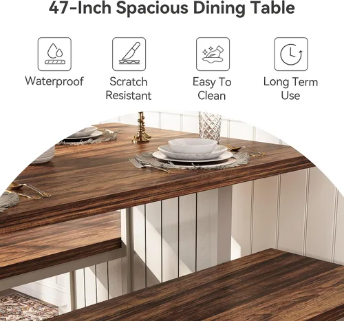 Miniatura 6 de LITTLE TREE Juego de mesa de comedor para 4 personas con 2 bancos, mesa de cocina moderna con tablero de MDF, comedor que ahorra espacio