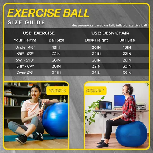 Miniatura 7 de 26 Inch Exercise Ball, Yoga Ball for Workout, Balance Stability, Fitness Ball for Office, Home, Gym, Balance Balls with Quick Pump
