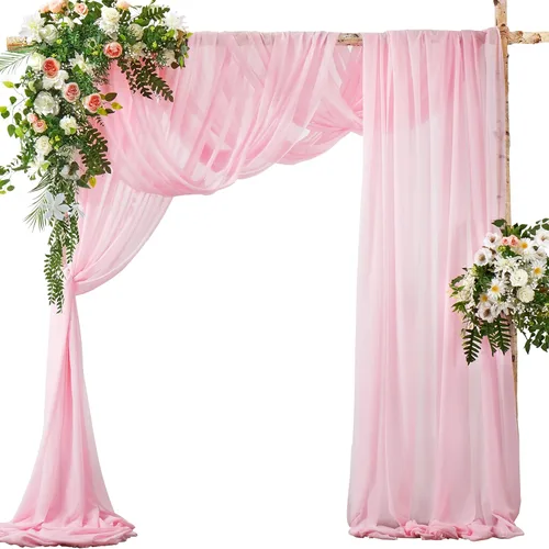 Miniatura 17 de SiinvdaBZX 2 Paneles Tela Drapeada de Arco de Boda 30" x 240" de Poliéster de Gasa Negra para Múltiples Ocasiones