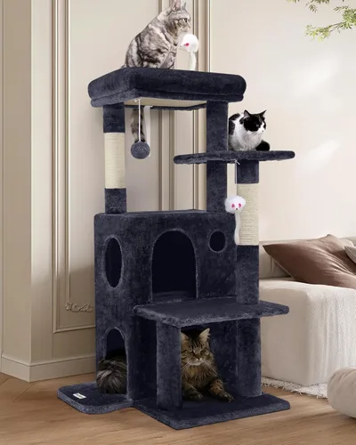 Miniatura 8 de Globlazer Torre de árbol para gatos de interior, casa de árbol para gatos adultos de 50 pulgadas para gatos adultos grandes con escalones, poste