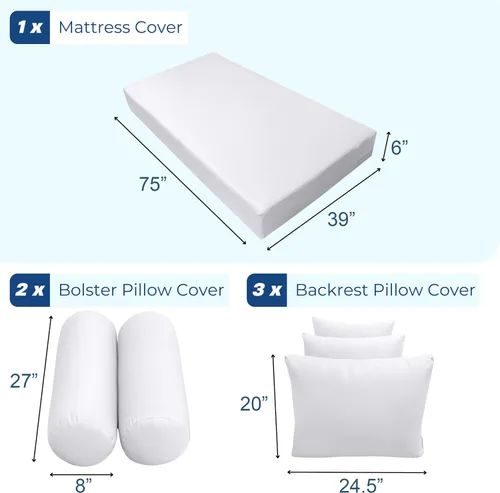Miniatura 7 de Prolinemax Estilo 3 - Cojín de colchón y almohada para exteriores, interior, sofá cama, porche, cama oscilante, ribete de canalé, tamaño individual