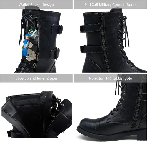 Miniatura 3 de Vepose Botas de combate militares de 28 a media pantorrilla para mujer con bolsillo tipo billetera para cuchillo de tarjetas