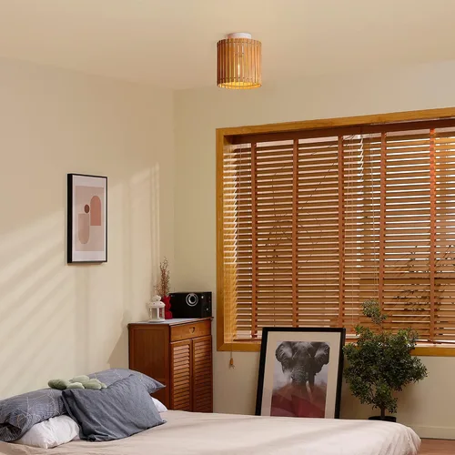 Miniatura 3 de Globe Electric 65898 Lámpara de techo empotrada de 1 luz, blanco mate, pantalla de bambú natural