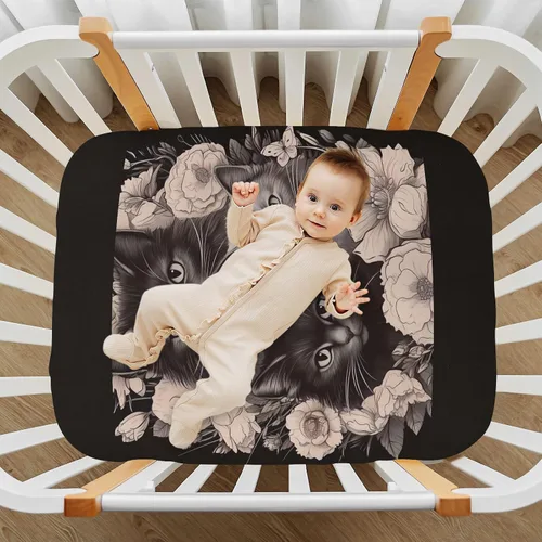 Miniatura 7 de Sábanas ajustables para cuna, gatos y flores, sábanas para cuna para niño y niña, sábanas de colchón para niños pequeños, sábana de juego 21216489