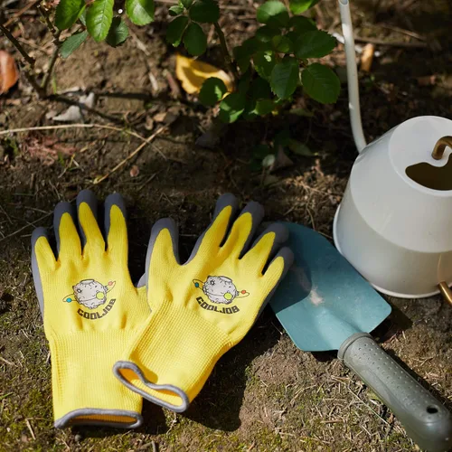 Miniatura 4 de COOLJOB 3 pares de guantes de jardinería para niños de 6 a 8 años, guantes de trabajo de jardín con revestimiento de goma antideslizante para niños