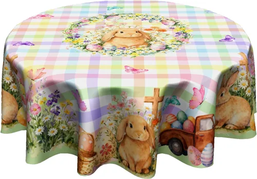 Miniatura 31 de Fall Tablecloth Round 60 Inch Autumn Thanksgiving Table Cloths Circle Pumpkin Buffalo Plaids Table Cloth Rustic Farmhouse Tablecloth for Holiday