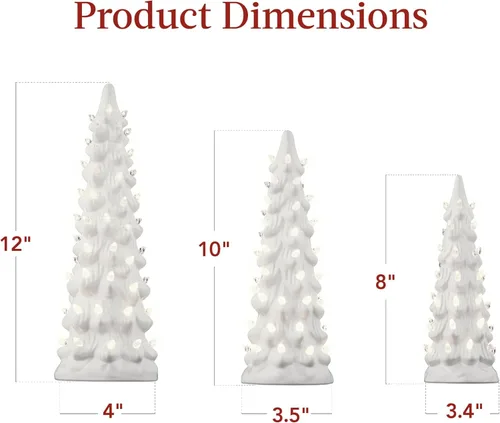 Miniatura 7 de Best Choice Products Juego de 3 árboles de Navidad de cerámica, decoración navideña de mesa pintada a mano con bombillas blancas cálidas, luces LED