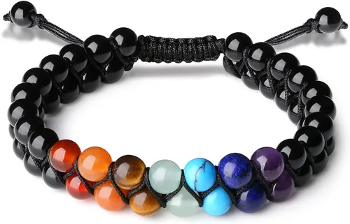 Miniatura 7 de QINJIEJIE Pulsera de cuentas de chakras para meditación, relajación, ansiedad, pulsera de cristal curativo para mujeres y hombres, Piedra Cristal