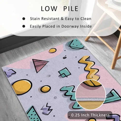 Miniatura 5 de Memphis Runner Rug 2x4 Small - Hallway Runner Rug Retro 80s Funky Geometric Fashion Pattern, Non Slip, Washable, Memphis Home Decor Carpet for