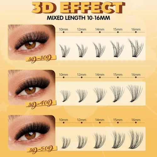Miniatura 2 de QUEWEL Kit de extensión de pestañas DIY, racimos de pestañas 3D con 280 piezas, racimos de pestañas mixtas de 10-16 mm (30+40+50D), pinzas