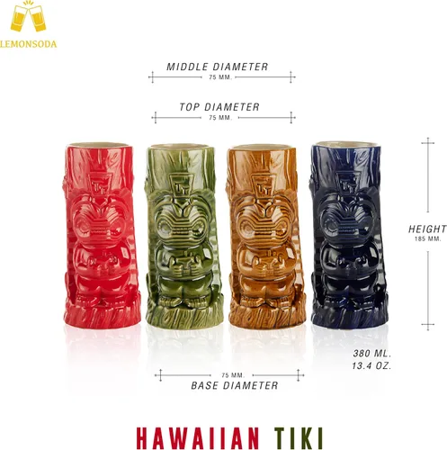 Miniatura 3 de LEMONSODA Vasos de cerámica tiki hawaianos (cerámica, juego de 4)