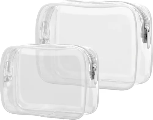 Miniatura 2 de PACKISM Paquete de 2 bolsas de aseo aprobadas por la TSA y bolsa transparente aprobada por el estadio, venta de paquetes, 1 mediano, 1 grande blanco