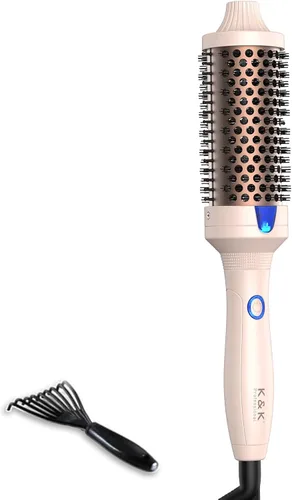 K&K Cepillo Voluminizador Calentado de 1.77 Pulgadas Rizador de Cerámica Turmalina Iónico Calentamiento Rápido Hace el Cabello Sedoso y Suave Doble