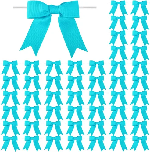 Miniatura 44 de Meseey 50 lazos de grogrén de 3 pulgadas, color gris plateado, preatados, para bolsas de golosinas, cesta de envoltura de regalo, boda, baby shower