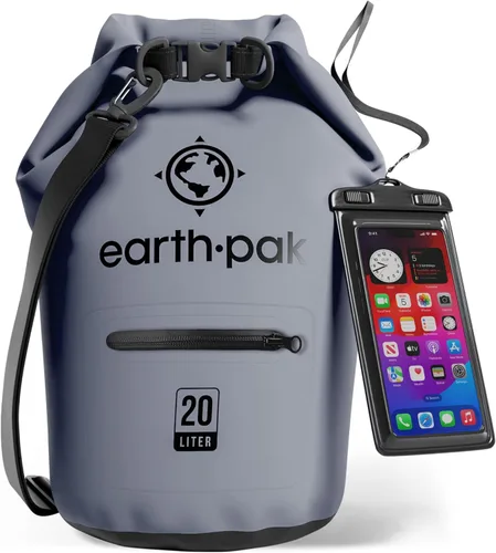 Earth Pak Bolsa seca impermeable con bolsillo con cremallera, mochila impermeable para mantener el equipo seco Gris