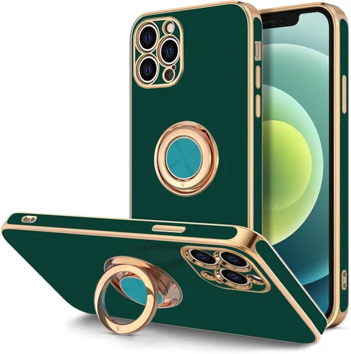 Miniatura 18 de Hython Funda para iPhone 12 Pro Max con Soporte de Anillo [Soporte Magnético Giratório de 360°] [Forro de Microfibra Suave] Borde Chapado en Oro