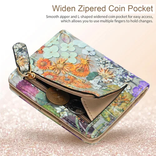 Miniatura 5 de APHISON Billetera para mujer, delgada y pequeña, para mujer, cartera RFID para mujer, de piel de microfibra de dibujos animados con soporte