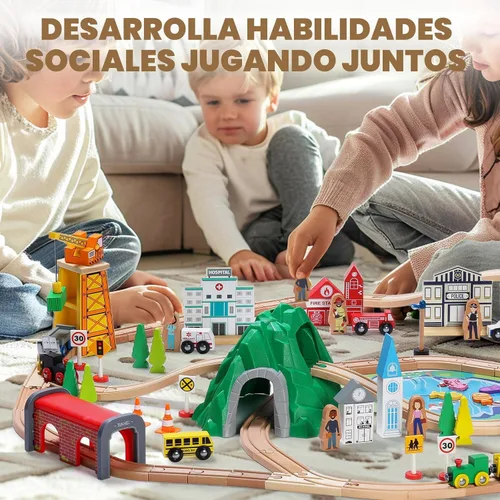 Miniatura 7 de SainSmart Jr. Juego de tren de madera de 112 piezas para niños pequeños – Pistas de tren de doble cara, compatibles con Brio, Thomas, Melissa & Doug
