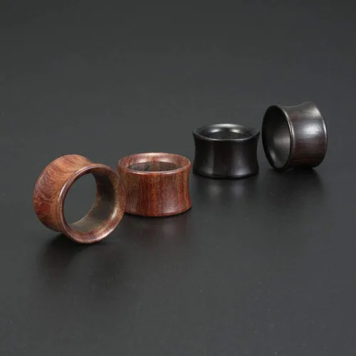 Miniatura 6 de 2 pares de dilatadores de oreja de madera orgánica marrón de doble acampanado 0G-1116