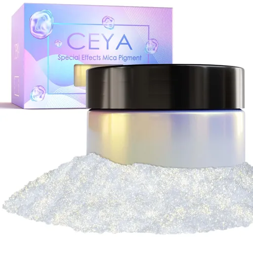 Miniatura 15 de Ceya Polvo de Mica de Interferencia, 50g/1.8oz Polvo de Uñas Cromado Blanco Hielo, Pigmento de Efecto Perlescente de Cambio de Color de Grado