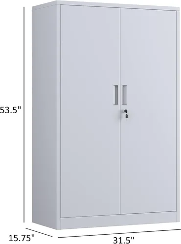 Miniatura 3 de iJINGUR Armario de almacenamiento de metal con puertas de bloqueo y 3 estantes ajustables, armarios de almacenamiento de acero con cerradura de 53.5