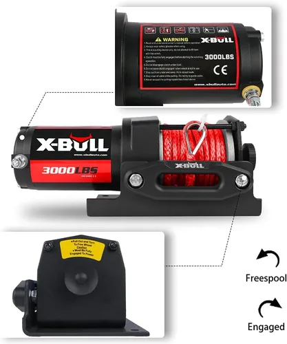 Miniatura 7 de X-BULL Cabrestante eléctrico de 12 V, 3000 libras, cuerda sintética, cabrestante eléctrico para remolcar ATV/UTV todoterreno con soporte de montaje