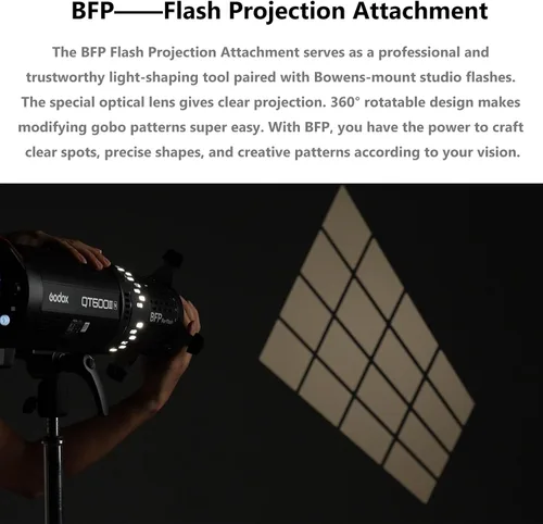 Miniatura 2 de Godox BFP - Accesorio de proyección de flash para Bowens Mount Flash Speedlite, diseño giratorio de 360°, montaje de lente EF, accesorio de luz