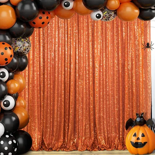 ShinyBeauty Telón de fondo para cabina de fotos, la mejor opción, telón de fondo de lentejuelas de 4 x 6 pies, para bodas y eventos, tela de Naranja