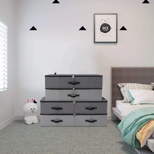 Miniatura 8 de 2 cajas de almacenamiento plegables debajo de la cama con forro de soporte de plástico, asas, tapa con cremallera, mantas, ropa y edredones