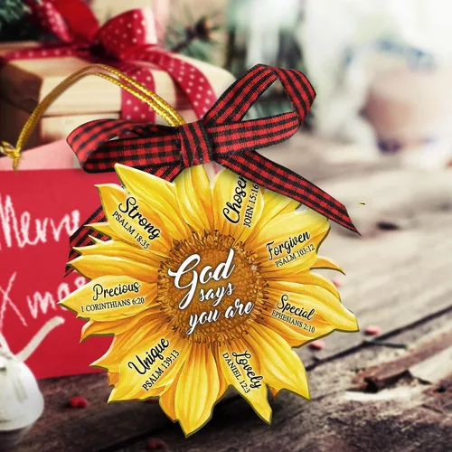 Miniatura 3 de Talataca Girasol Dios Dice Que Eres Único Cristiano Amante de Jesús Adorno Plano 2D Navideño de Árbol de Navidad Adorno de Madera para Colgar